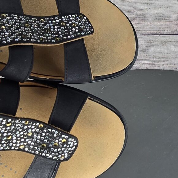 Revere Woman Catalina Leather Sandals Black Rhinestones Slip On Slides Size 11 - Picture 5 of 8